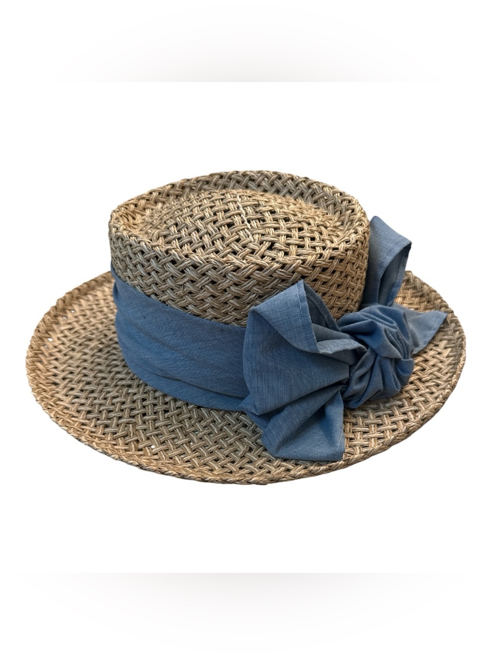 NWT - Summer Rules by Firethorn Woven Straw Sun Hat with Blue Fabric Bow